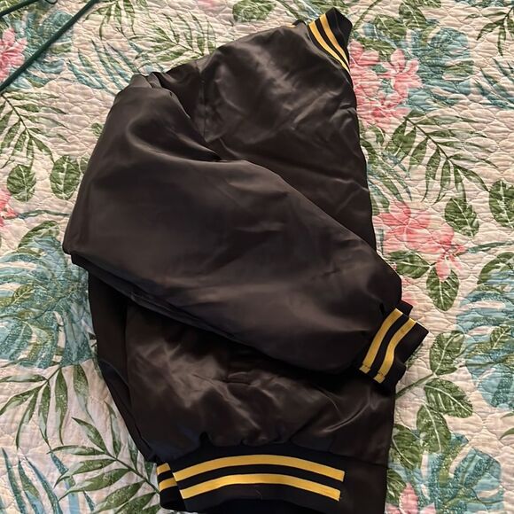 Vintage NFL Pittsburgh Steelers Locker Line Black Satin Bomber Snap Up Jacket- X - Picture 4 of 16